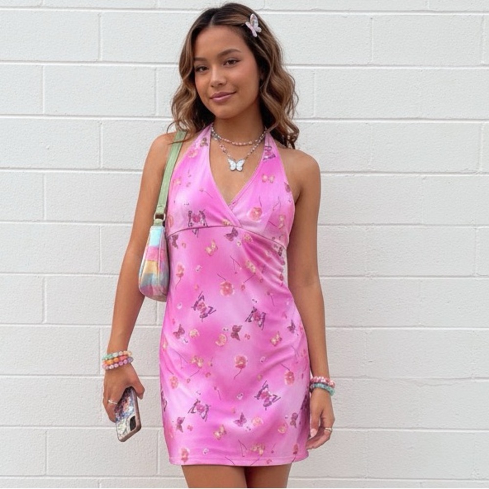 Vanity Vintage Y2K Halter Butterfly Mini Dress